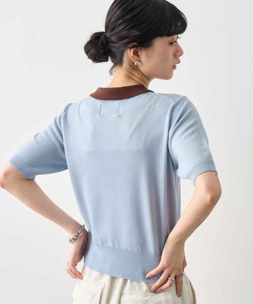 NOGLE(ノグル)の「【NOGLE/ノグル】バイカラー半袖ポロニット(ポロシャツ・レディース・ブラック/サックスブルー/グレー/ネイビー・FREE)」の9枚目の写真