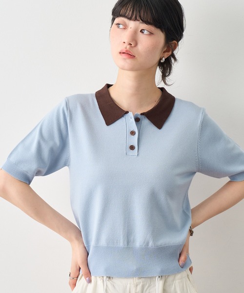 NOGLE（ノグル）の「【NOGLE/ノグル】バイカラー半袖ポロニット