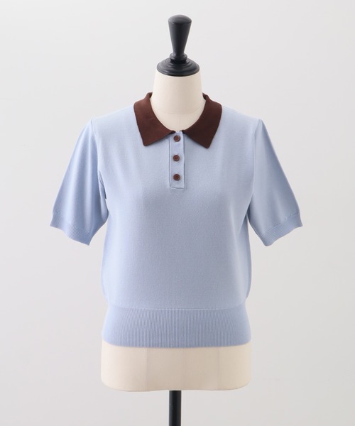 NOGLE(ノグル)の「【NOGLE/ノグル】バイカラー半袖ポロニット(ポロシャツ・レディース・ブラック/サックスブルー/グレー/ネイビー・FREE)」の18枚目の写真