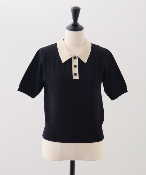 NOGLE(ノグル)の「【NOGLE/ノグル】バイカラー半袖ポロニット(ポロシャツ・レディース・ブラック/サックスブルー/グレー/ネイビー・FREE)」の16枚目の写真