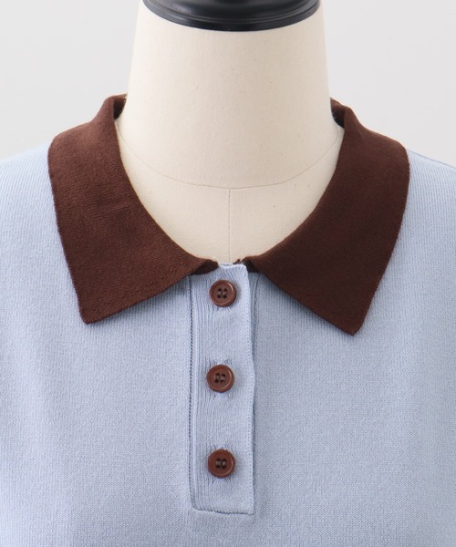 NOGLE(ノグル)の「【NOGLE/ノグル】バイカラー半袖ポロニット(ポロシャツ・レディース・ブラック/サックスブルー/グレー/ネイビー・FREE)」の20枚目の写真