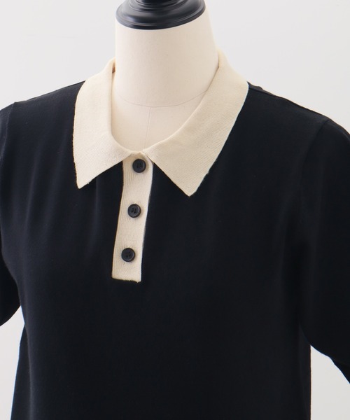 NOGLE(ノグル)の「【NOGLE/ノグル】バイカラー半袖ポロニット(ポロシャツ・レディース・ブラック/サックスブルー/グレー/ネイビー・FREE)」の21枚目の写真