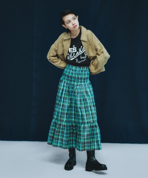 sara mallika(サラ マリカ)の「POLY TAFFETA SHIRRING SKIRT(スカート・レディース・チェック/ブラック・M/S)」の2枚目の写真