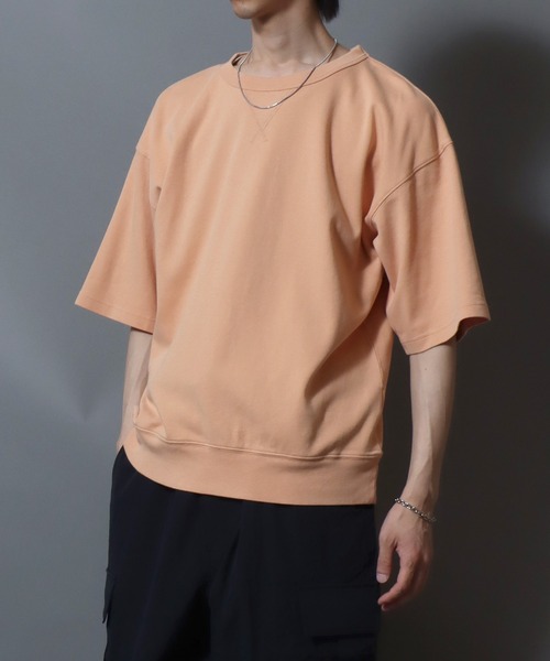 ANPAS（アンパス）の「Short-Sleeve Crewneck Sweatshirt / コットン 5分袖スウェット 無地 ユニセックス メンズ レディース トレーナー Tシャツ 綿100％ シンプル（Tシャツ/カットソー・メンズ・ブラック/ダークブルー/マスタード/オレンジ/グリーン/ボルドー/ライトグレー/ホワイト/ブルー/サックスブルー・LL/L/M）」の10枚目の写真