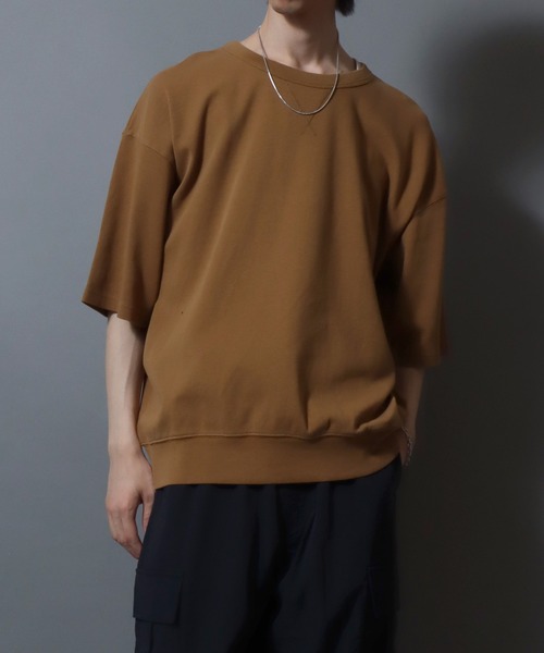 ANPAS（アンパス）の「Short-Sleeve Crewneck Sweatshirt / コットン 5分袖スウェット 無地 ユニセックス メンズ レディース トレーナー Tシャツ 綿100％ シンプル（Tシャツ/カットソー・メンズ・ブラック/ダークブルー/マスタード/オレンジ/グリーン/ボルドー/ライトグレー/ホワイト/ブルー/サックスブルー・LL/L/M）」の8枚目の写真