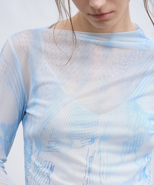 tageechita(タジチタ)の「【tageechita】アートプリント ニュアンスネック シアートップス(Tシャツ/カットソー・レディース・ブルー/ライトブルー・L/M/S)」の20枚目の写真