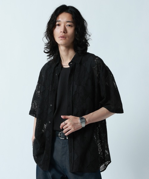 RAGEBLUE(レイジブルー)の「レース編み柄/総柄シャツ(シャツ/ブラウス・メンズ・ホワイト/ブルー/ブラック・MEDIUM/LARGE)」の3枚目の写真