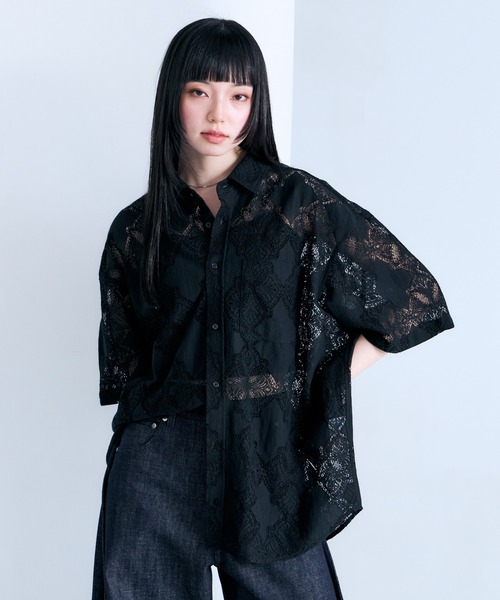 RAGEBLUE(レイジブルー)の「レース編み柄/総柄シャツ(シャツ/ブラウス・メンズ・ホワイト/ブルー/ブラック・MEDIUM/LARGE)」の5枚目の写真