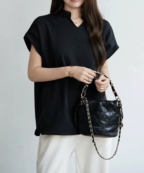 by LEGNA(バイレグナ)の「キーネックフレンチスリーブカットソー(Tシャツ/カットソー・レディース・ホワイト/チャコール/モカ/杢グレー/ブラック・MEDIUM/LARGE)」の14枚目の写真