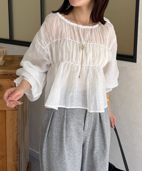 Thevon(ゼボン)の「楊柳リボンシャーリングシアーブラウス(シャツ/ブラウス・レディース・オフホワイト/アイボリー/ブラック/サックスブルー・FREE)」の13枚目の写真