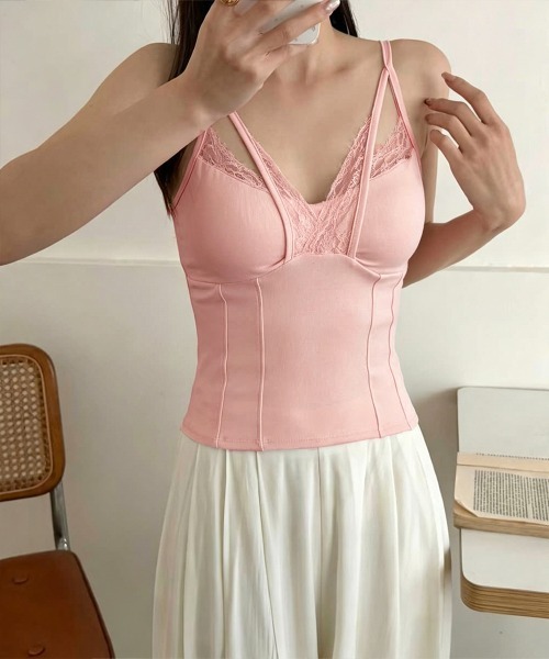 Miniministore(ミニミニストア)の「レースドッキングキャミソール カップ付き(キャミソール・レディース・ブラック/グレー/パープル/ピンク/ホワイト・FREE)」の5枚目の写真