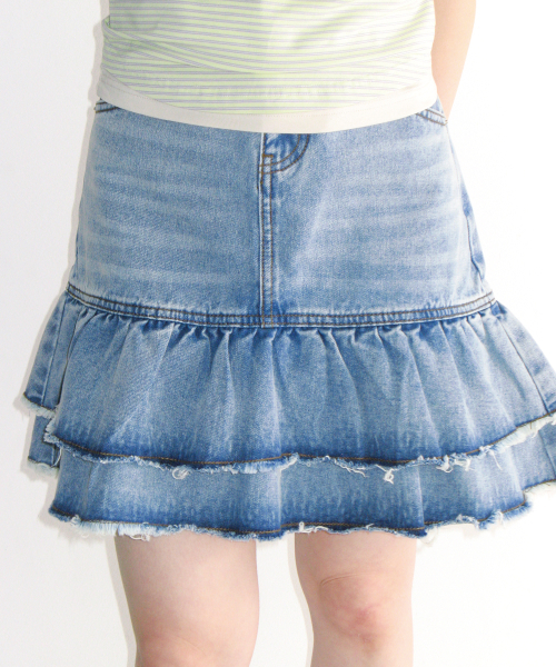 AMESWORLDWIDE(アメスワールドワイド)の「FRILL DENIM SKIRT LIGHT BLUE(スカート・レディース・その他・MEDIUM/SMALL)」の1枚目の写真