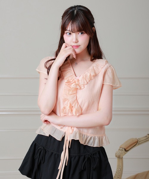 Anely（アネリー）の「Anely トリプル リボン フリル プリーツ ブラウス（シャツ/ブラウス・レディース・ホワイト/ピンク・FREE）」の3枚目の写真