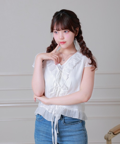 Anely（アネリー）の「Anely トリプル リボン フリル プリーツ ブラウス（シャツ/ブラウス・レディース・ホワイト/ピンク・FREE）」の10枚目の写真