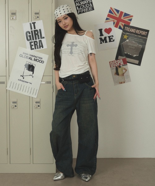 dispark（ディスパーク）の「DISPARK/【26年春夏新作】オフショルクロストップス（Tシャツ/カットソー・レディース・ブラック/ホワイト・FREE）」の3枚目の写真