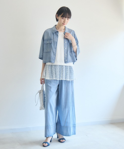 Paradise Picnic(パラダイスピクニック)の「Dignite Collierシアー半袖デニムシャツ(シャツ/ブラウス・レディース・ライトブルー/ブルー/ブラック・FREE)」の18枚目の写真