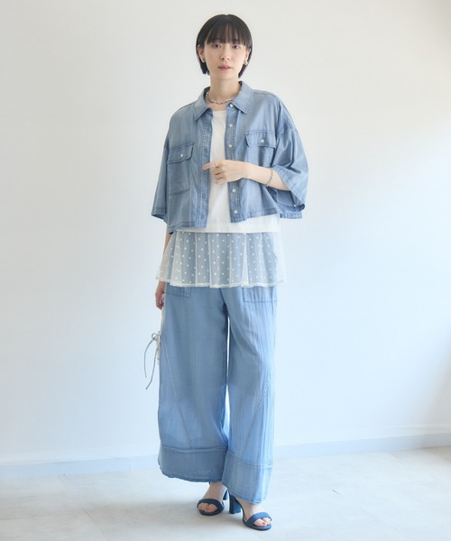 Paradise Picnic(パラダイスピクニック)の「Dignite Collierシアー半袖デニムシャツ(シャツ/ブラウス・レディース・ライトブルー/ブルー/ブラック・FREE)」の19枚目の写真