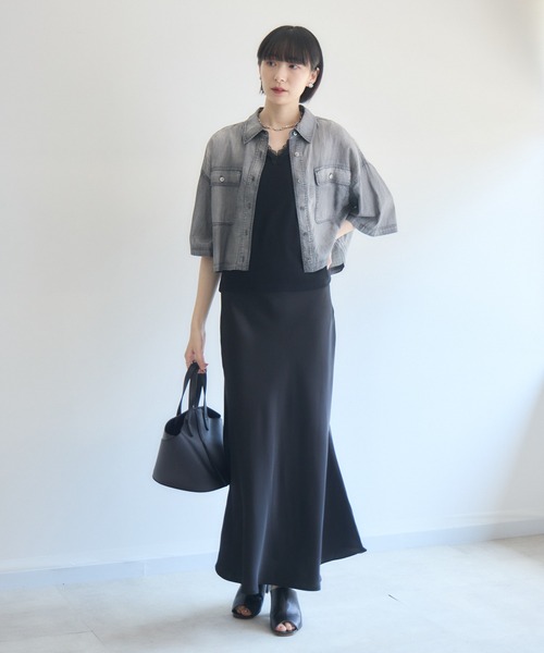 Paradise Picnic(パラダイスピクニック)の「Dignite Collierシアー半袖デニムシャツ(シャツ/ブラウス・レディース・ライトブルー/ブルー/ブラック・FREE)」の7枚目の写真