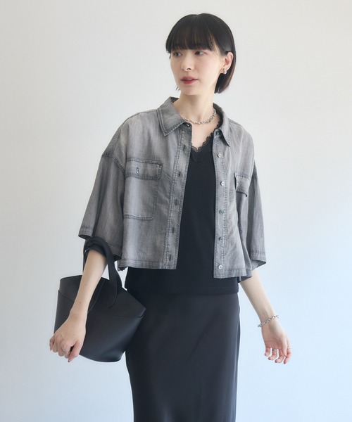 Paradise Picnic(パラダイスピクニック)の「Dignite Collierシアー半袖デニムシャツ(シャツ/ブラウス・レディース・ライトブルー/ブルー/ブラック・FREE)」の5枚目の写真