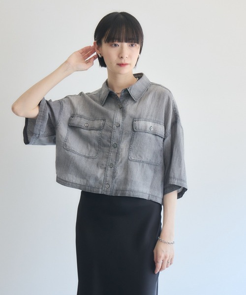 Paradise Picnic(パラダイスピクニック)の「Dignite Collierシアー半袖デニムシャツ(シャツ/ブラウス・レディース・ライトブルー/ブルー/ブラック・FREE)」の8枚目の写真