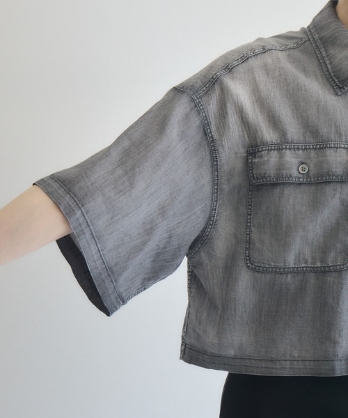 Paradise Picnic(パラダイスピクニック)の「Dignite Collierシアー半袖デニムシャツ(シャツ/ブラウス・レディース・ライトブルー/ブルー/ブラック・FREE)」の12枚目の写真