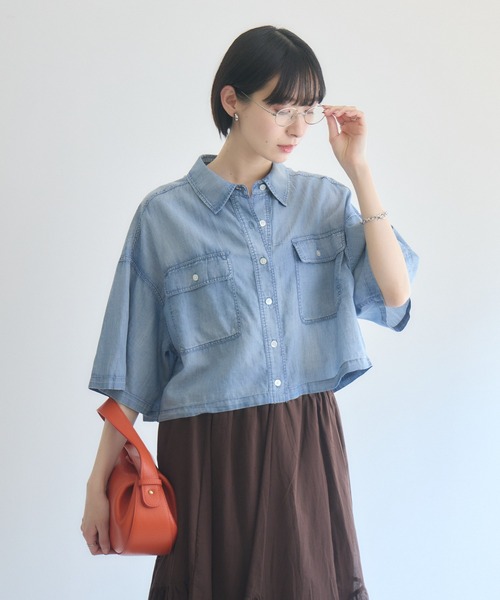 Paradise Picnic(パラダイスピクニック)の「Dignite Collierシアー半袖デニムシャツ(シャツ/ブラウス・レディース・ライトブルー/ブルー/ブラック・FREE)」の20枚目の写真