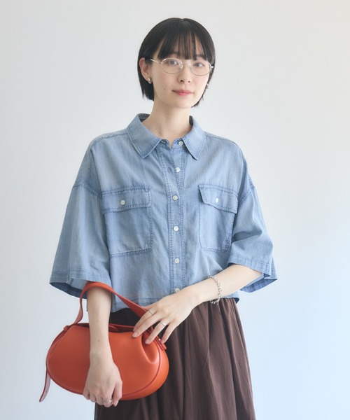 Paradise Picnic(パラダイスピクニック)の「Dignite Collierシアー半袖デニムシャツ(シャツ/ブラウス・レディース・ライトブルー/ブルー/ブラック・FREE)」の21枚目の写真