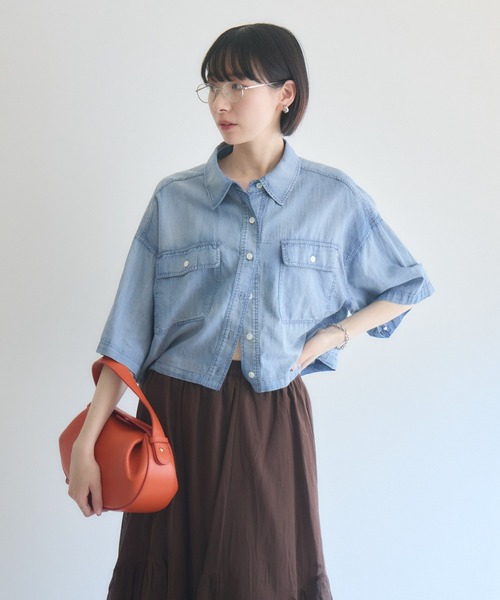 Paradise Picnic(パラダイスピクニック)の「Dignite Collierシアー半袖デニムシャツ(シャツ/ブラウス・レディース・ライトブルー/ブルー/ブラック・FREE)」の22枚目の写真