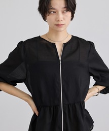 リネンライクシアージップアップシャツ
