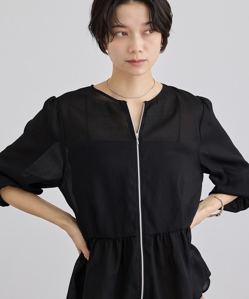 【WEB限定】リネンライクシアージップアップシャツ