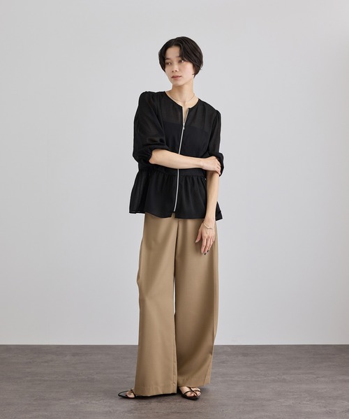 SALON adam et rope'（サロン アダム エ ロペ）の「リネンライクシアージップアップシャツ（シャツ/ブラウス・レディース・ブラック/ブルー系その他4/ベージュ・FREE）」の14枚目の写真