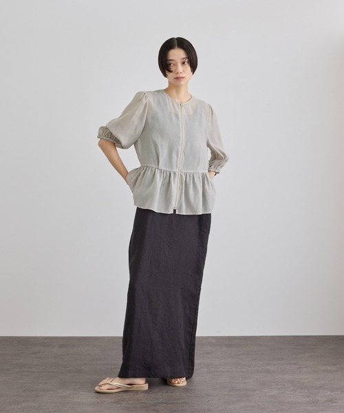 SALON adam et rope'（サロン アダム エ ロペ）の「リネンライクシアージップアップシャツ（シャツ/ブラウス・レディース・ブラック/ブルー系その他4/ベージュ・FREE）」の17枚目の写真