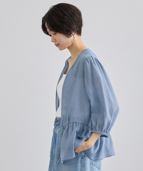 SALON adam et rope'（サロン アダム エ ロペ）の「リネンライクシアージップアップシャツ（シャツ/ブラウス・レディース・ブラック/ブルー系その他4/ベージュ・FREE）」の21枚目の写真