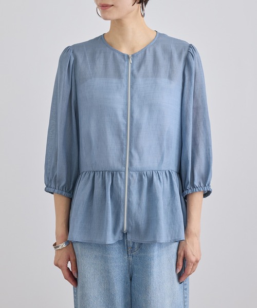 SALON adam et rope'（サロン アダム エ ロペ）の「リネンライクシアージップアップシャツ（シャツ/ブラウス・レディース・ブラック/ブルー系その他4/ベージュ・FREE）」の4枚目の写真