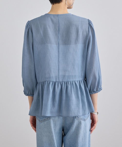SALON adam et rope'（サロン アダム エ ロペ）の「リネンライクシアージップアップシャツ（シャツ/ブラウス・レディース・ブラック/ブルー系その他4/ベージュ・FREE）」の6枚目の写真
