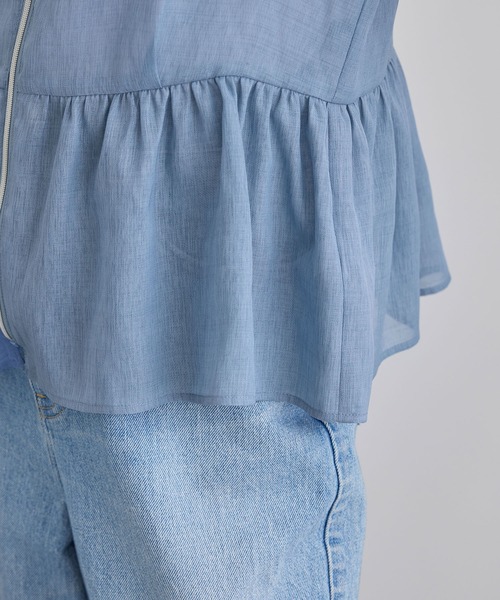 SALON adam et rope'（サロン アダム エ ロペ）の「リネンライクシアージップアップシャツ（シャツ/ブラウス・レディース・ブラック/ブルー系その他4/ベージュ・FREE）」の9枚目の写真