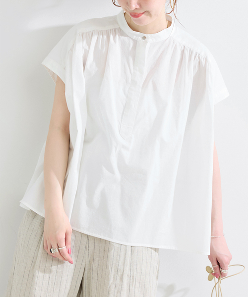 B.C STOCK(ベーセーストック)の「手洗い可 / ボイルスキッパーブラウス(シャツ/ブラウス・レディース・ホワイト/イエロー/ブラウン・FREE)」の2枚目の写真