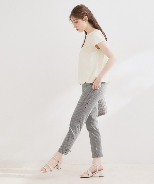 couture brooch(クチュールブローチ)の「【UVカット・接触冷感・洗える】レース バルーントップス(Tシャツ/カットソー・レディース・ブラック/オフホワイト/ネイビー系4・36/38/40/42)」の6枚目の写真