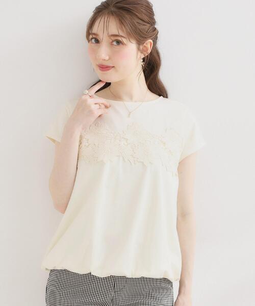 couture brooch(クチュールブローチ)の「【UVカット・接触冷感・洗える】レース バルーントップス(Tシャツ/カットソー・レディース・ブラック/オフホワイト/ネイビー系4・36/38/40/42)」の9枚目の写真