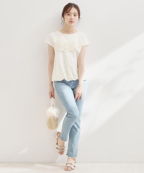 couture brooch(クチュールブローチ)の「【UVカット・接触冷感・洗える】レース バルーントップス(Tシャツ/カットソー・レディース・ブラック/オフホワイト/ネイビー系4・36/38/40/42)」の12枚目の写真