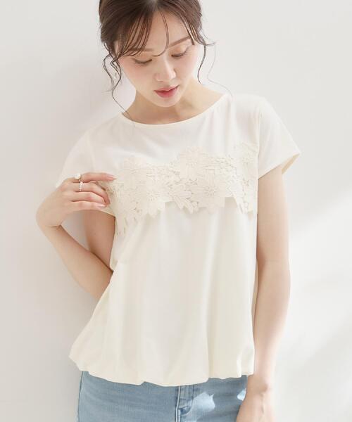 couture brooch(クチュールブローチ)の「【UVカット・接触冷感・洗える】レース バルーントップス(Tシャツ/カットソー・レディース・ブラック/オフホワイト/ネイビー系4・36/38/40/42)」の13枚目の写真