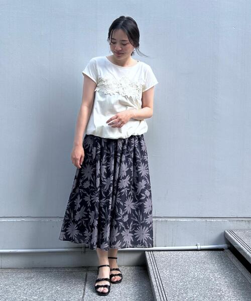 couture brooch(クチュールブローチ)の「【UVカット・接触冷感・洗える】レース バルーントップス(Tシャツ/カットソー・レディース・ブラック/オフホワイト/ネイビー系4・36/38/40/42)」の15枚目の写真