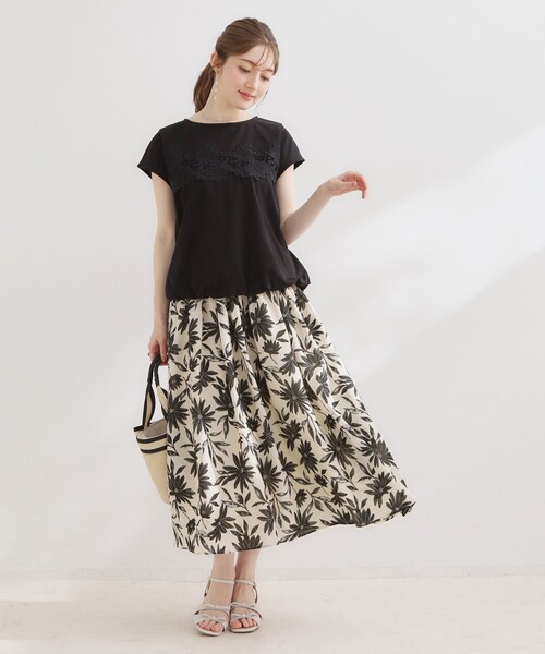 couture brooch(クチュールブローチ)の「【UVカット・接触冷感・洗える】レース バルーントップス(Tシャツ/カットソー・レディース・ブラック/オフホワイト/ネイビー系4・36/38/40/42)」の19枚目の写真