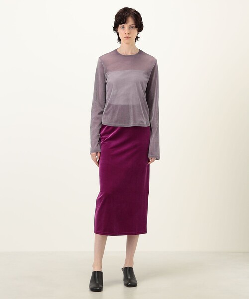 SIMONE WILD(シモーネワイルド)の「SIMONE WILD MESH VELVET EASY LS メッシュベルベット ロングスリーブTシャツ(Tシャツ/カットソー・レディース・ピンク/ダークブルー・S)」の7枚目の写真