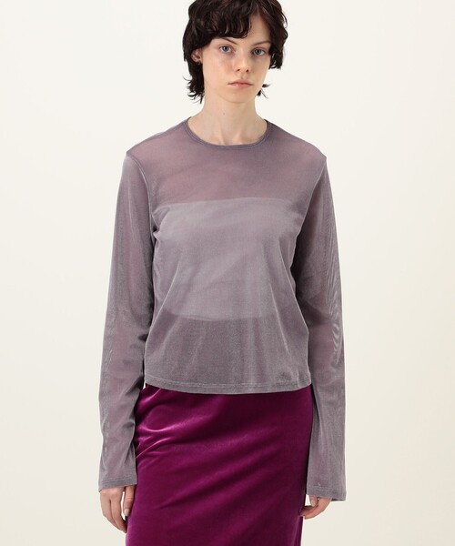 SIMONE WILD(シモーネワイルド)の「SIMONE WILD MESH VELVET EASY LS メッシュベルベット ロングスリーブTシャツ(Tシャツ/カットソー・レディース・ピンク/ダークブルー・S)」の8枚目の写真