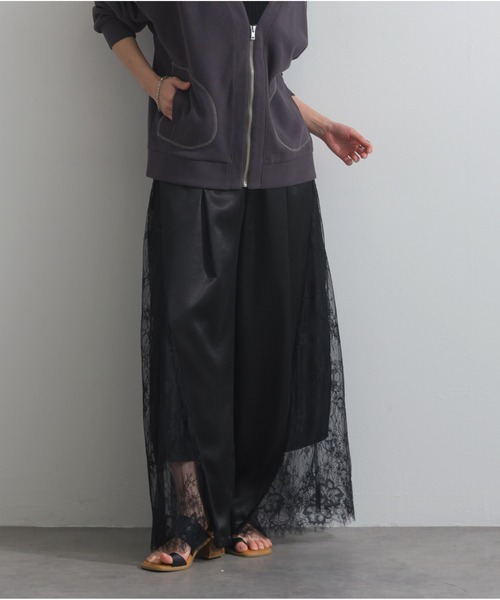 OandI(オーアンドアイ)の「サテンxレースタックパンツ(その他パンツ・レディース・ブラック/ホワイト・M)」の1枚目の写真