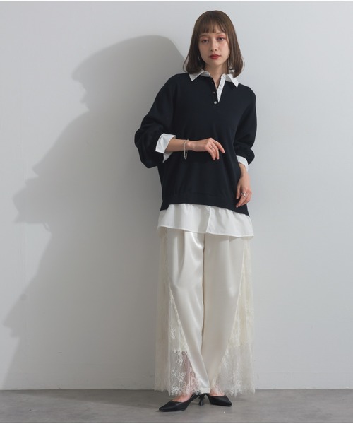 OandI(オーアンドアイ)の「サテンxレースタックパンツ(その他パンツ・レディース・ブラック/ホワイト・M)」の14枚目の写真