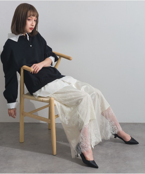 OandI(オーアンドアイ)の「サテンxレースタックパンツ(その他パンツ・レディース・ブラック/ホワイト・M)」の16枚目の写真