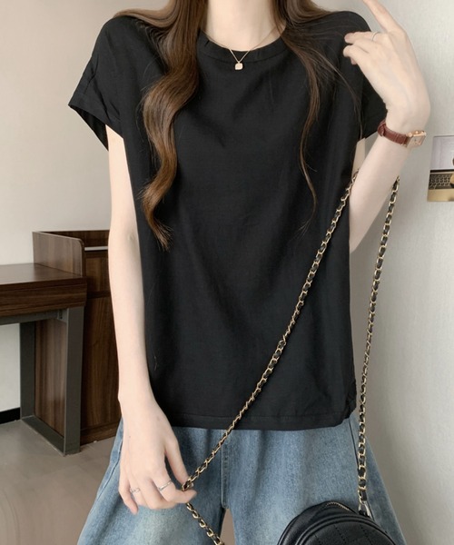 2ly2(トゥーリートゥー)の「フレンチスリーブTシャツ 無地 半袖 ゆったり シンプル(シャツ/ブラウス・レディース・ブラック/ホワイト・FREE)」の5枚目の写真