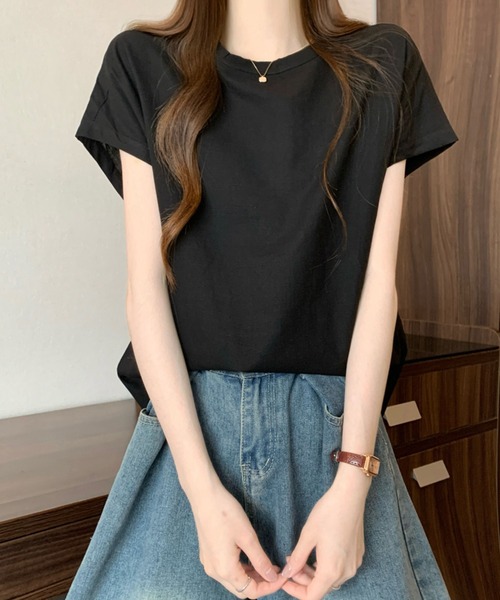 2ly2(トゥーリートゥー)の「フレンチスリーブTシャツ 無地 半袖 ゆったり シンプル(シャツ/ブラウス・レディース・ブラック/ホワイト・FREE)」の8枚目の写真